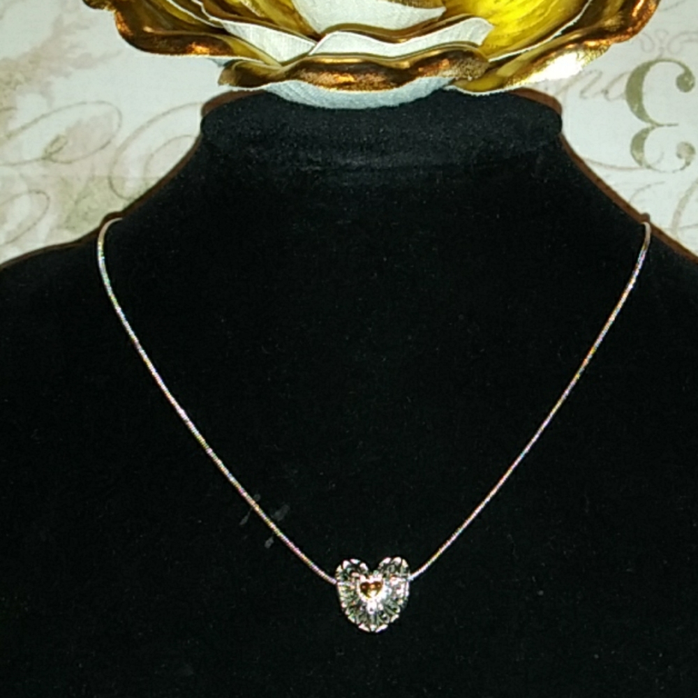 🌺Sterling Silver Necklace W/2 Tone Pendant🌸 - Picture 1 of 5